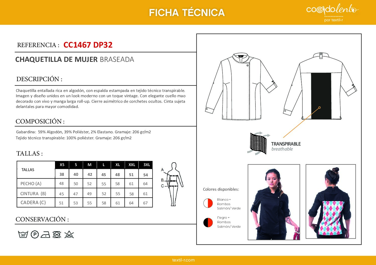 Chaqueta De Cocina Mujer Braseada Textil R ( CC1467 DP32 ) - Imagen 2